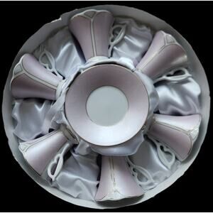 Vintage Imperial Italian Design Demitasse Cups & Saucers Pink Gold Trim Set Boxd